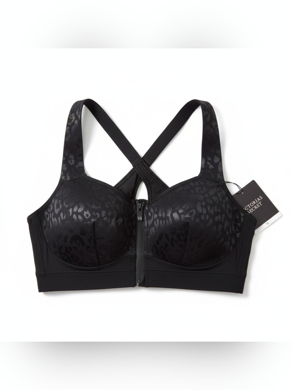 NEW Victoria's Secret 38D Knock-Out Front Close Sports Bra Black Leopard Gym